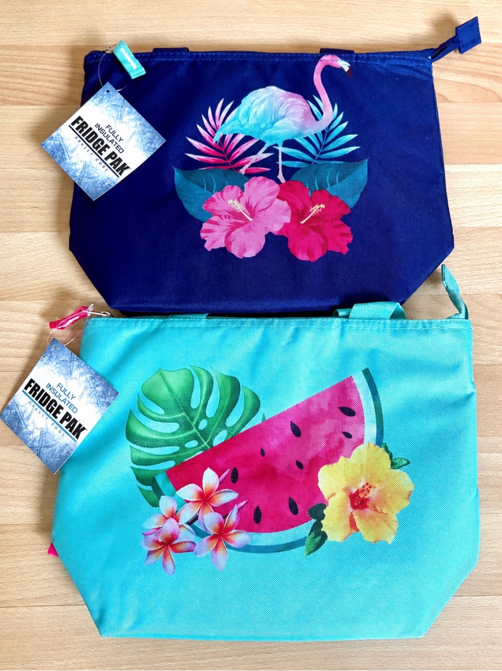NEW Fridge Pak Set of 2 Insulated Cooler Lunch Totes Flamingo & Watermelon Bags